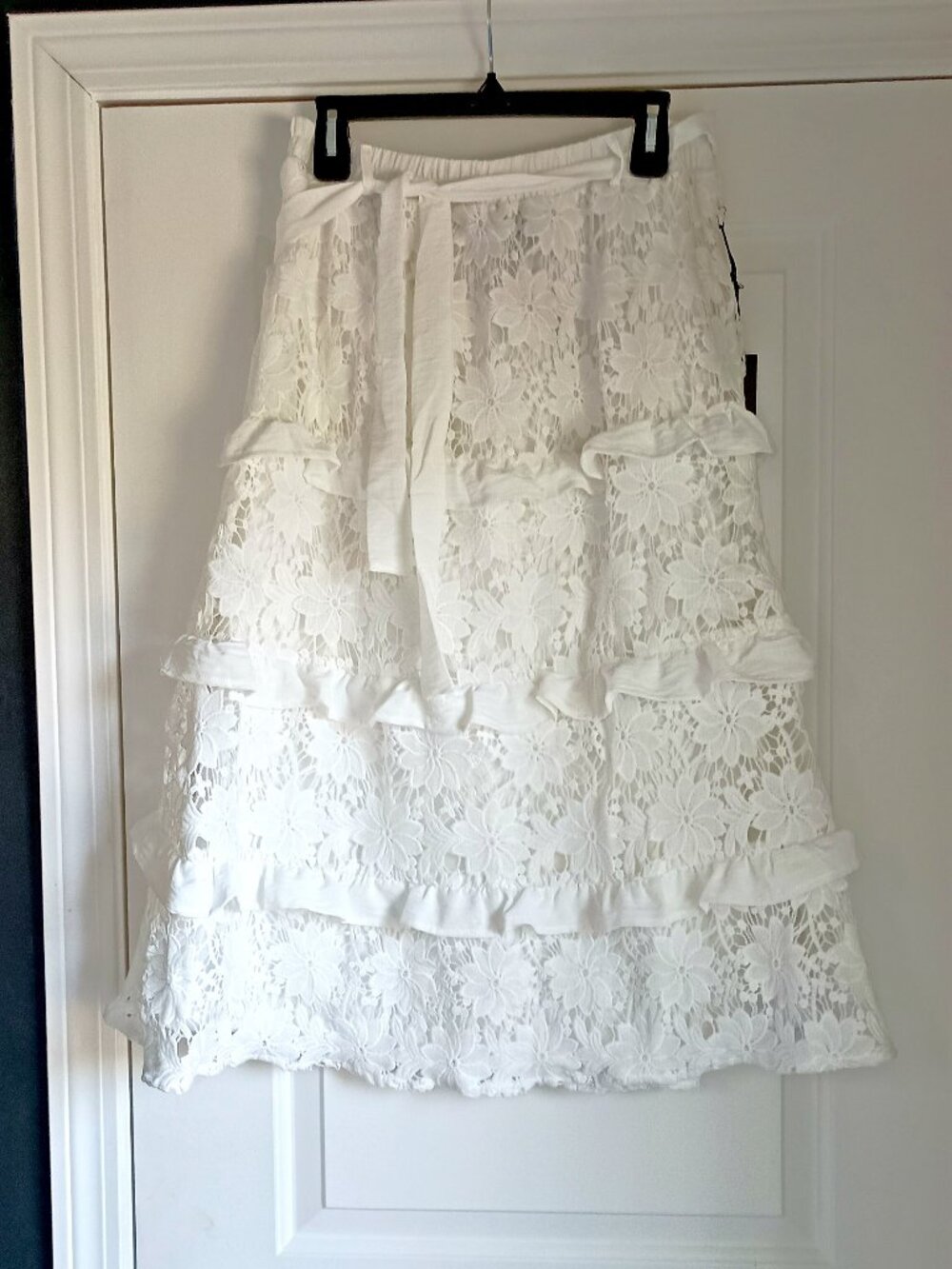 NEW! BOHO RUFFLE TIERED LACE MIDI SKIRT SZ L